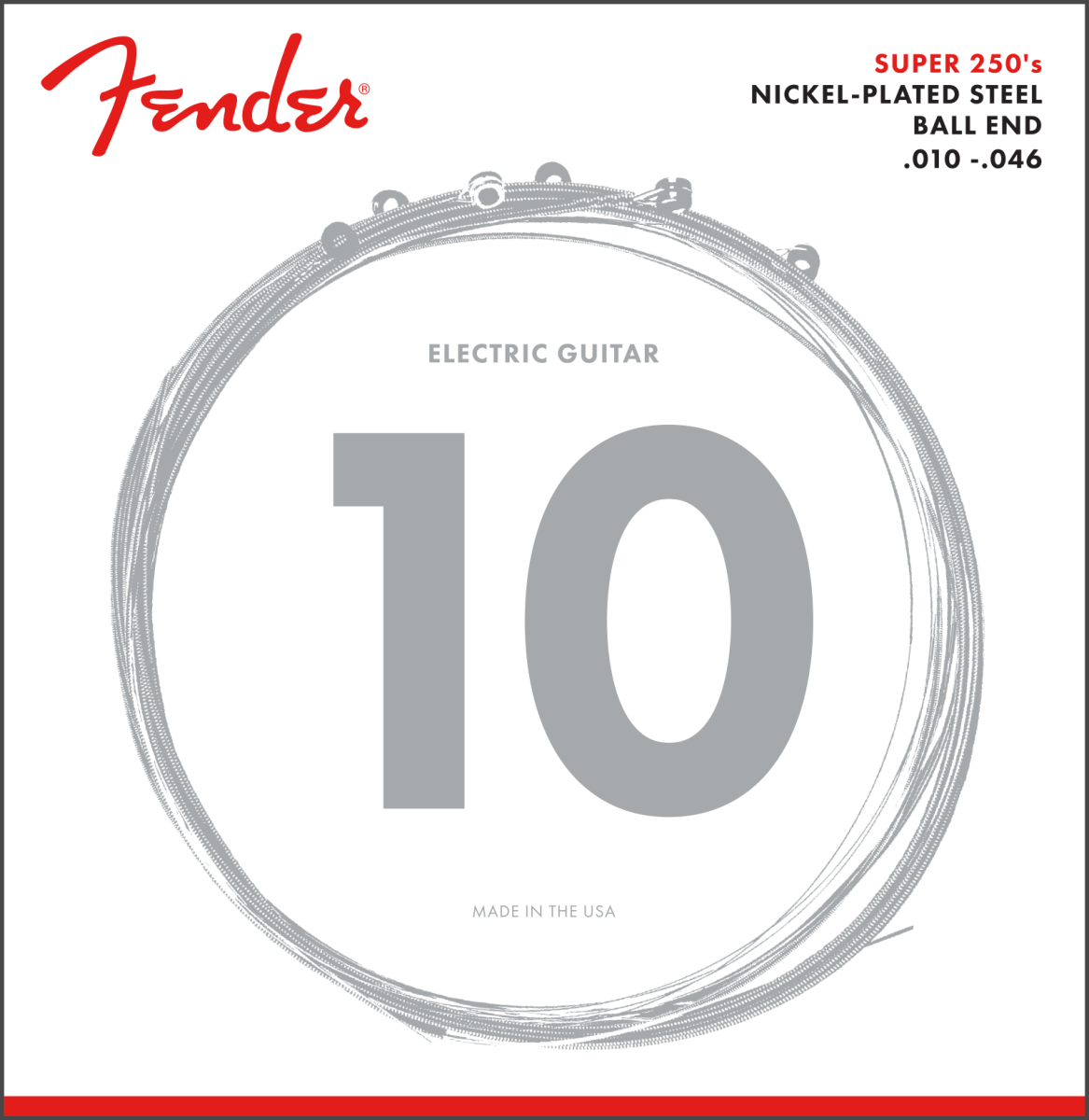 FENDER Super 250's Nickel-Plated Steel Guitar Strings 250R Gauges .010-.046 BALL END