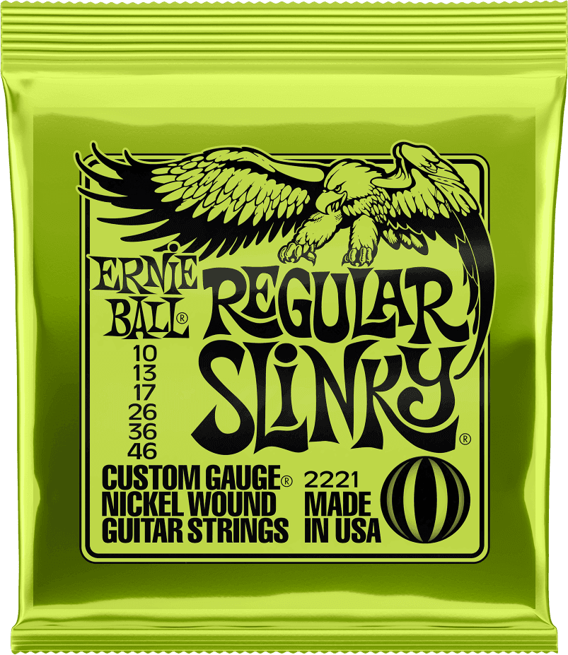 Cordes guitare électrique Ernie Ball 2221 Regular Slinky 10-46 sachet jaune Nickel Wound