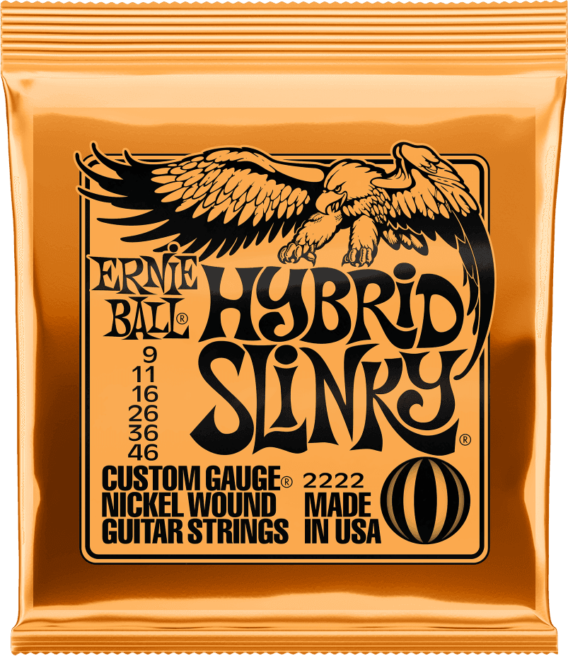 Cordes guitare électrique Ernie Ball 2222 Hybrid Slinky 9-46 sachet orange Nickel Wound