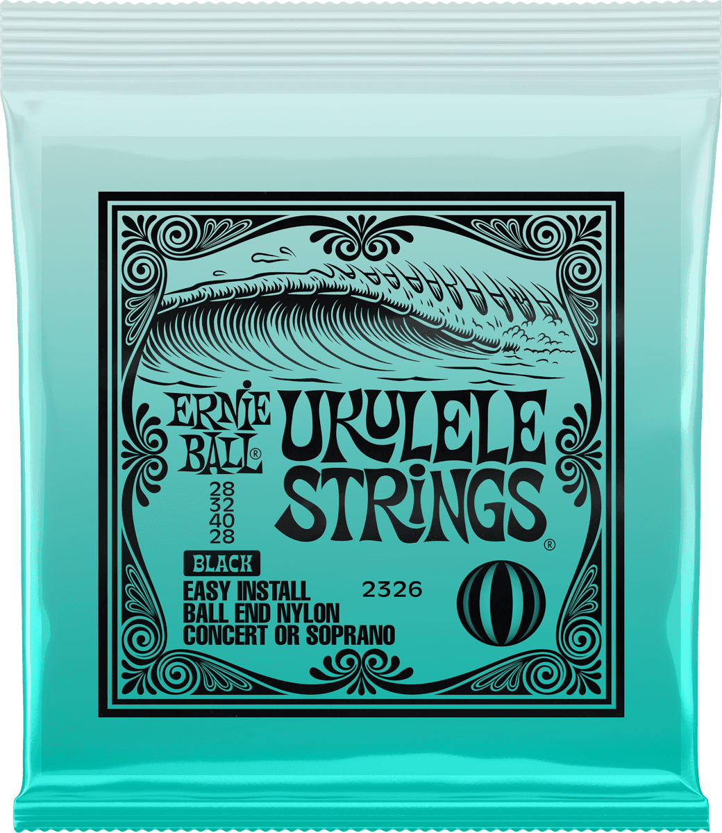 ERNIE BALL 2326 cordes pour Ukulélé Concert ou soprano 28 32 40 28 Nylon noir à boule