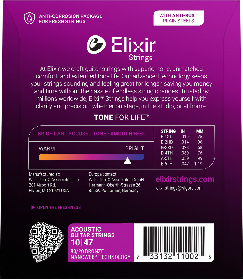 Elixir Phosphor Bronze 10/47 Extra Light – Cordes Acoustique (11002)