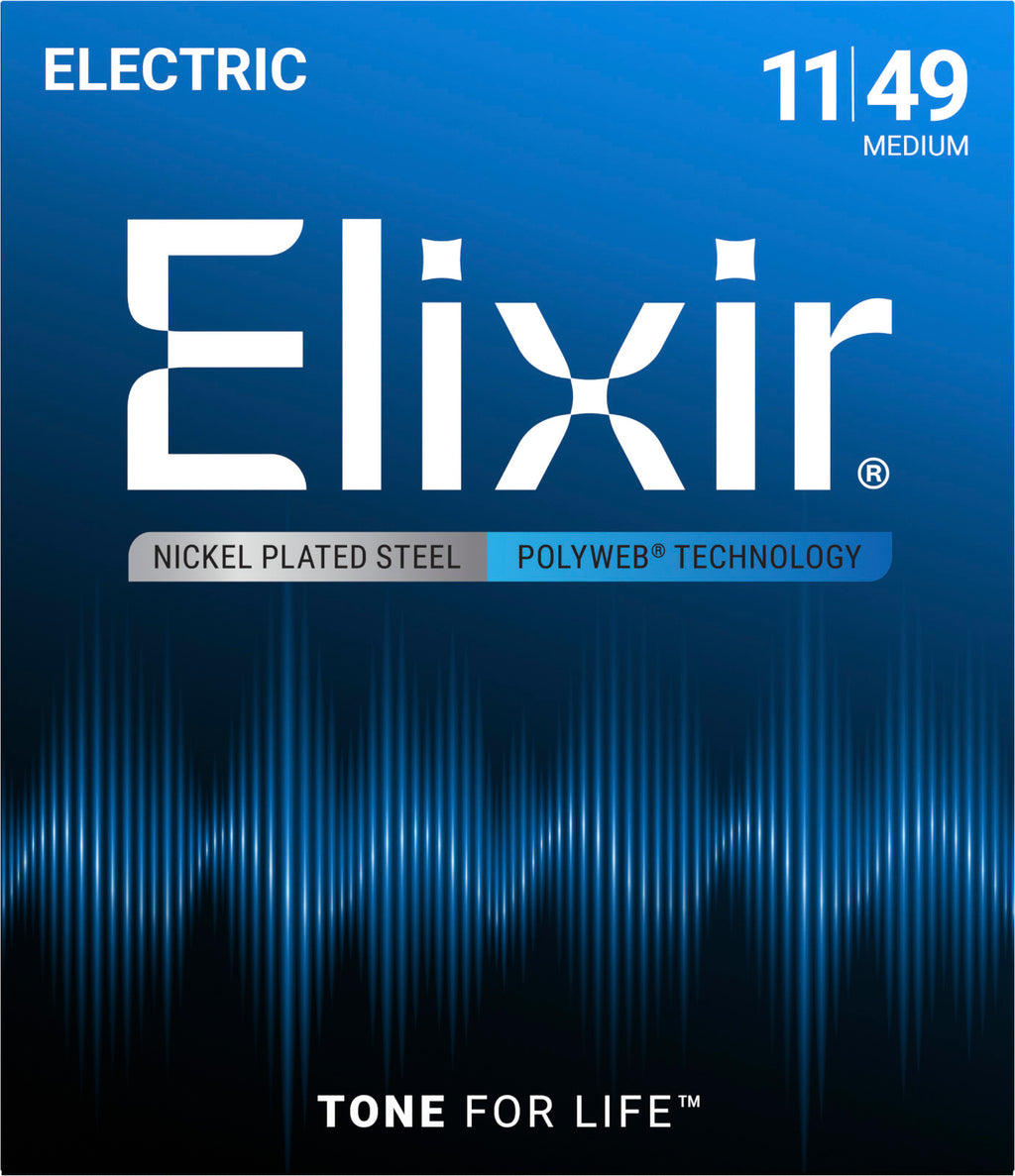 Cordes Guitare Électrique Medium Elixir 12100 Nanoweb 11-49 | Jeu Complet Revêtement Longue Durée