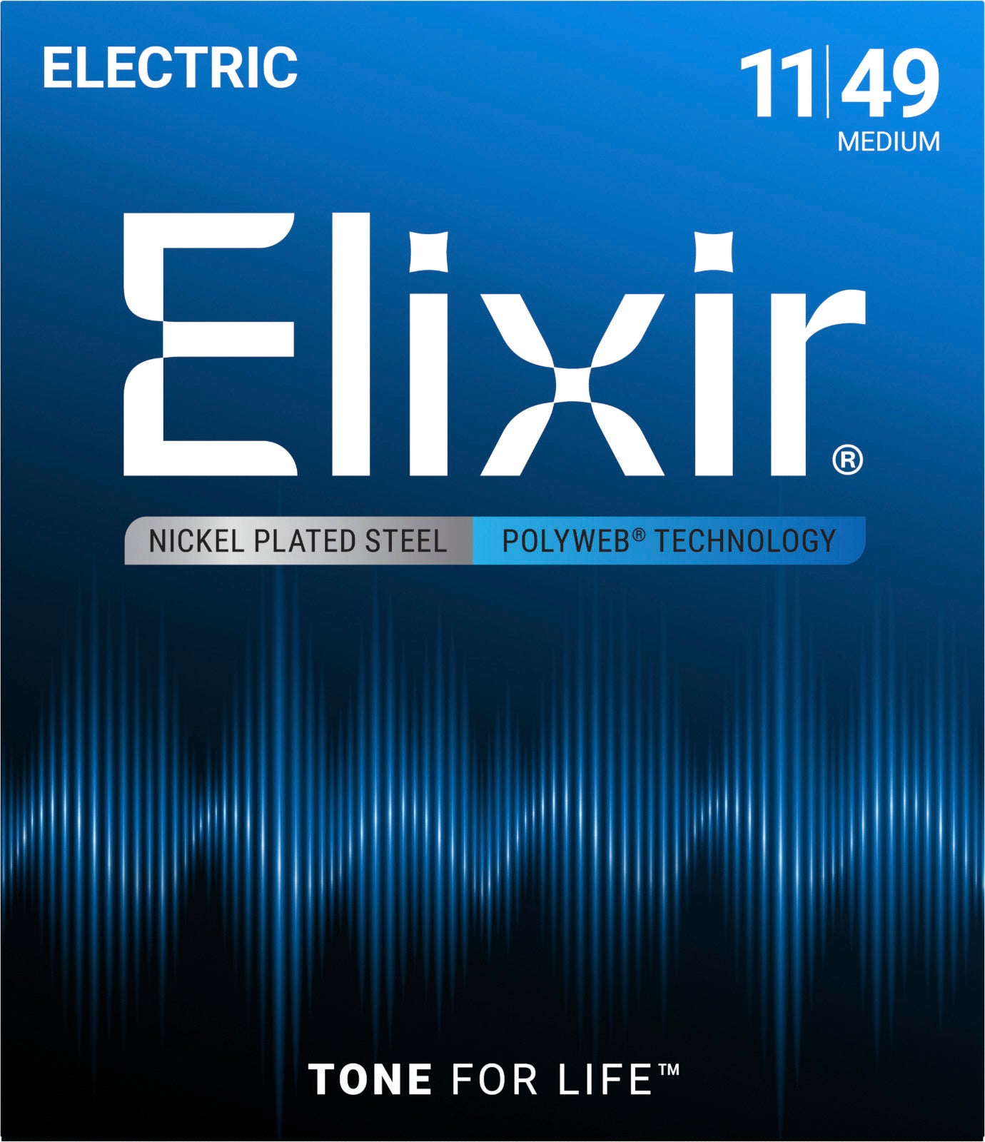 Cordes Guitare Électrique Medium Elixir 12100 Nanoweb 11-49 | Jeu Complet Revêtement Longue Durée