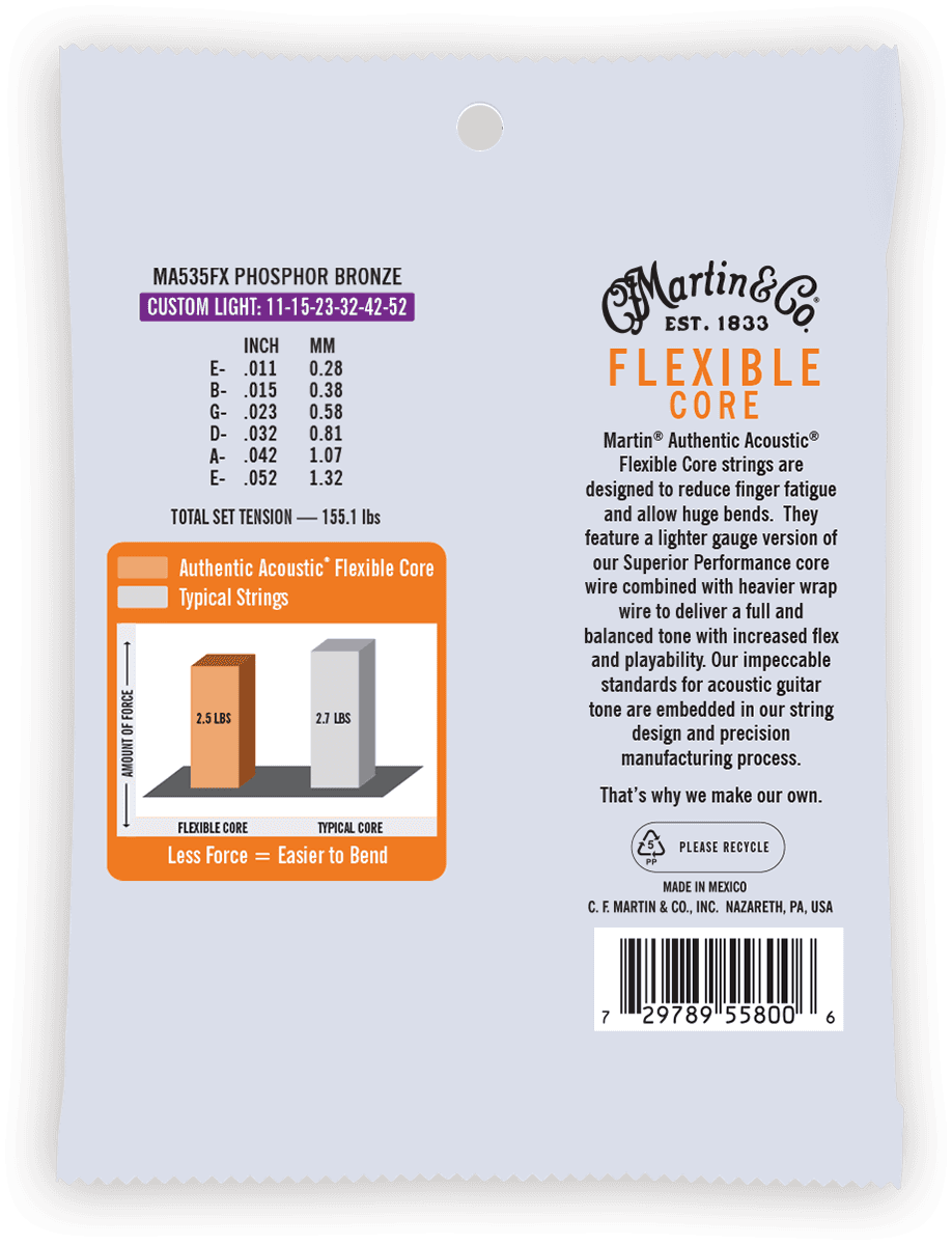 Martin MA535FX Flexible Core Custom Light | Cordes Guitare Acoustique 92/8 Phosphore Bronze 11-52