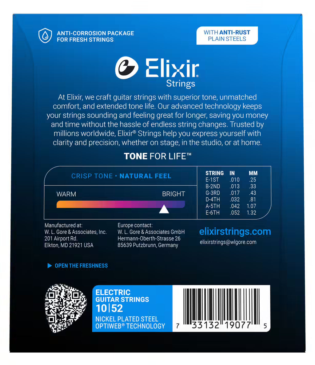 Elixir 19077 Optiweb Light Heavy | Cordes Guitare Électrique 10-52