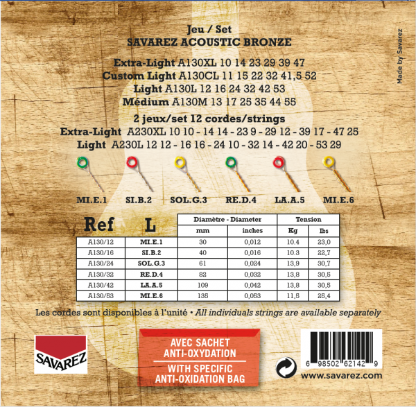 SAVAREZ A130L ACOUSTIC BRONZE LIGHT 12/53