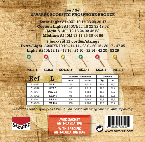 SAVAREZ A140L ACOUSTIC PHOSPHOR BRONZE  LIGHT 12/53