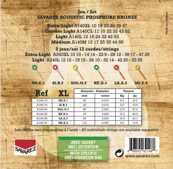 SAVAREZ A140XL ACOUSTIC PHOSPHOR BRONZE  EXTRA LIGHT 10/47