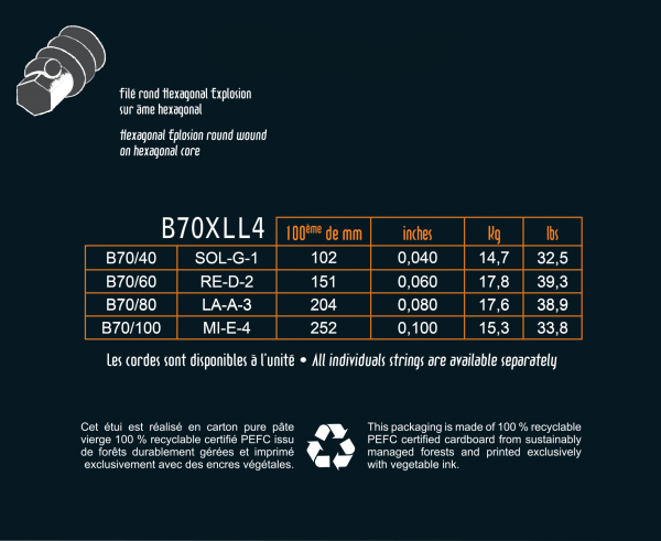 Savarez B70XLL4 Hexagonal Explosion | Cordes Basse 4 Cordes Nickel 40-100