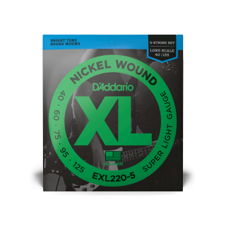 D'Addario EXL220-5 40-125 – Cordes Basse Électrique 5 Cordes XL Nickel Wound Longue Portée
