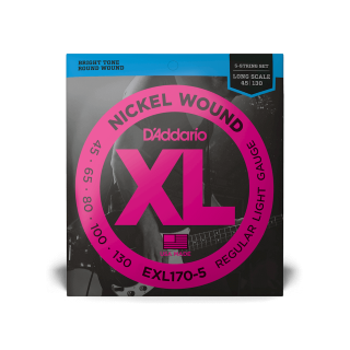 D'Addario EXL170-5 45-130 – Cordes basse électrique 5 cordes nickel light long scale