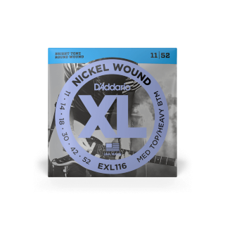 D'Addario EXL116 11-52 – Cordes guitare électrique nickel medium top / heavy bottom